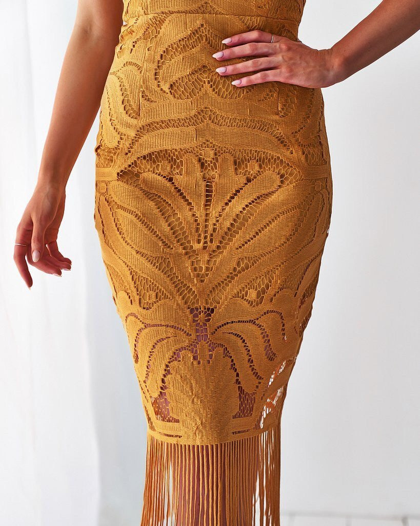 Abito Cerimonia Donna in Pizzo con Frange Stile Romantico