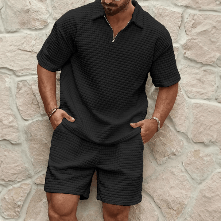 Set Estivo Uomo Mezza Zip Tessuto Leggero Casual - Vesarelli
