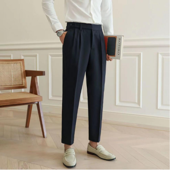 Pantalone Uomo Sartoriale Tessuto con Piega Gamba Dritta