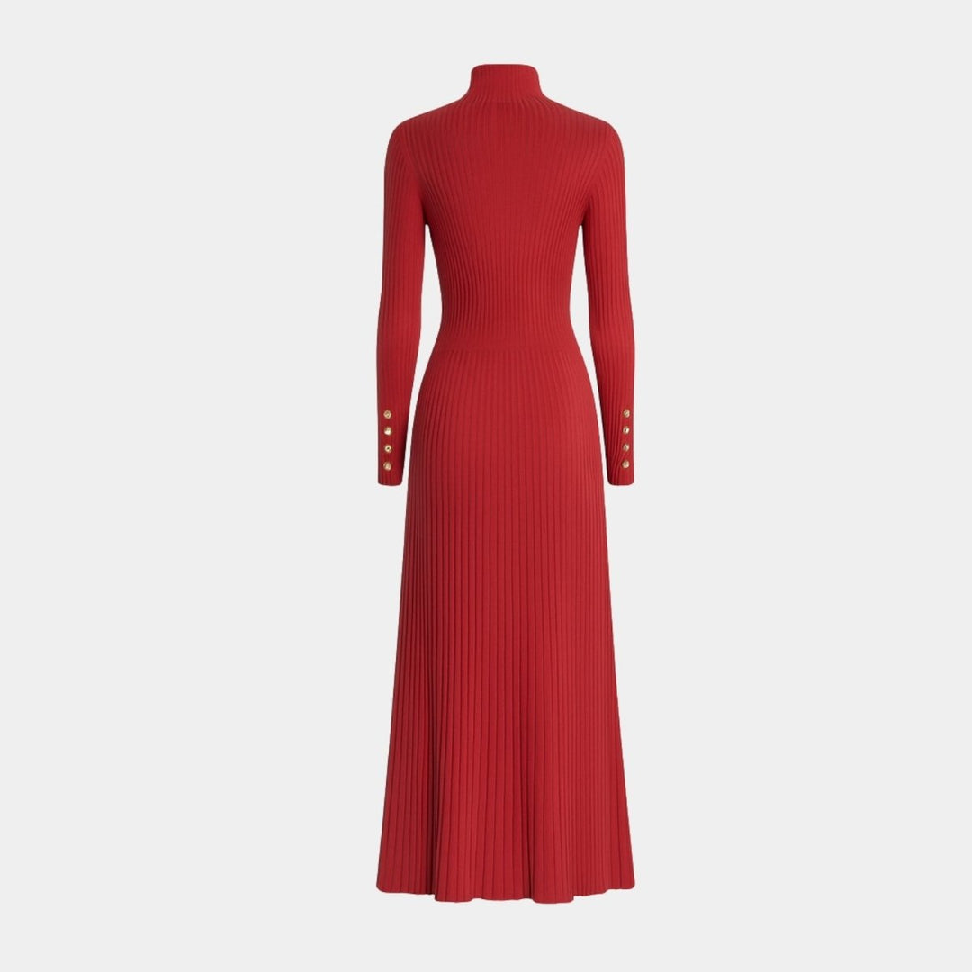 Abito Midi Donna Plissettato Collo Alto