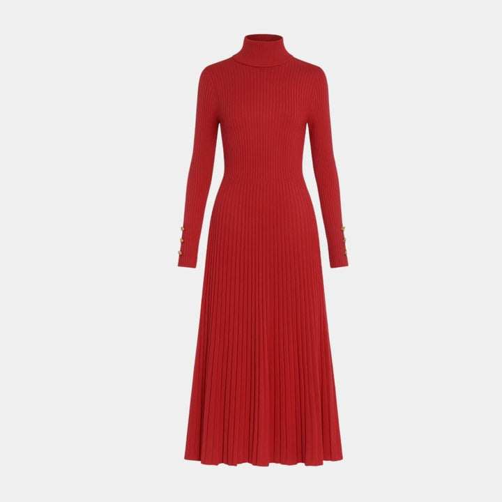Abito Midi Donna Plissettato Collo Alto