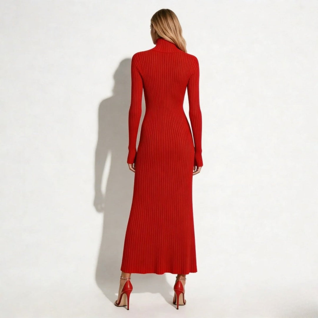 Abito Midi Donna Plissettato Collo Alto
