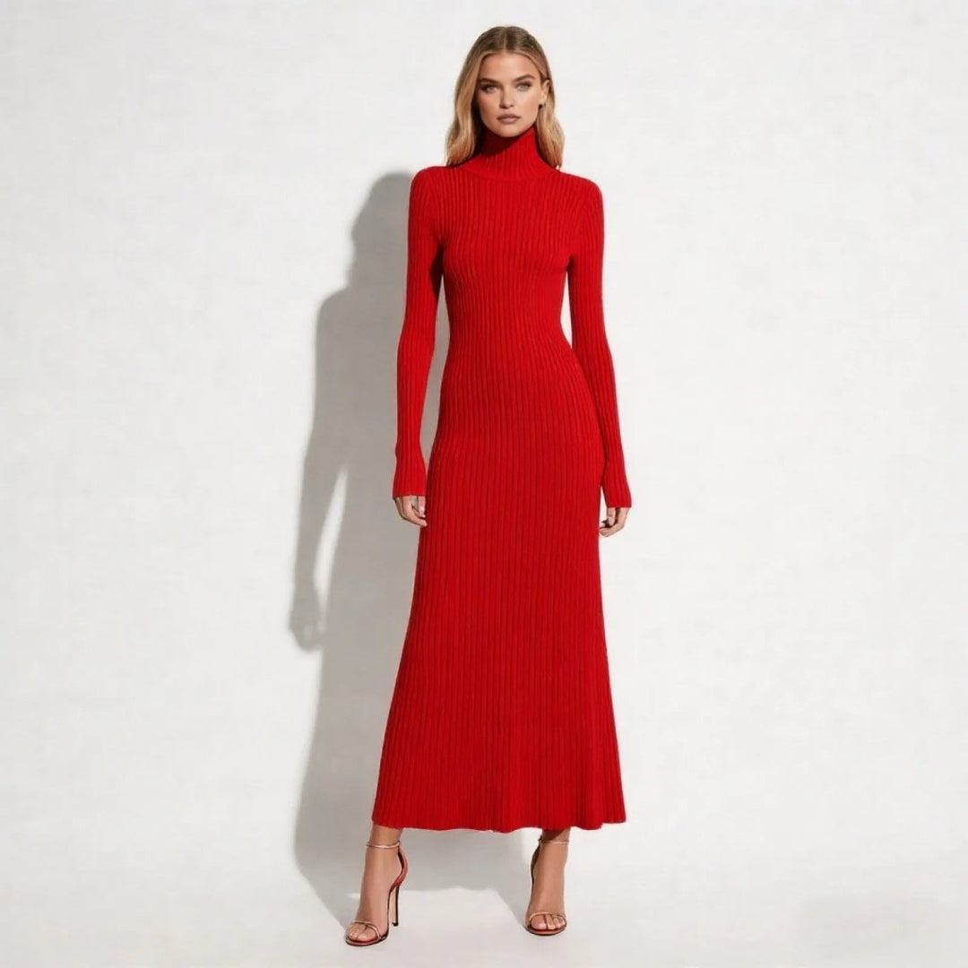 Abito Midi Donna Plissettato Collo Alto