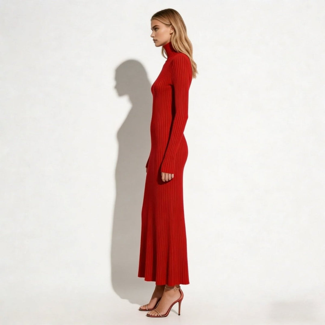 Abito Midi Donna Plissettato Collo Alto