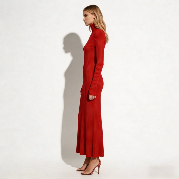 Abito Midi Donna Plissettato Collo Alto