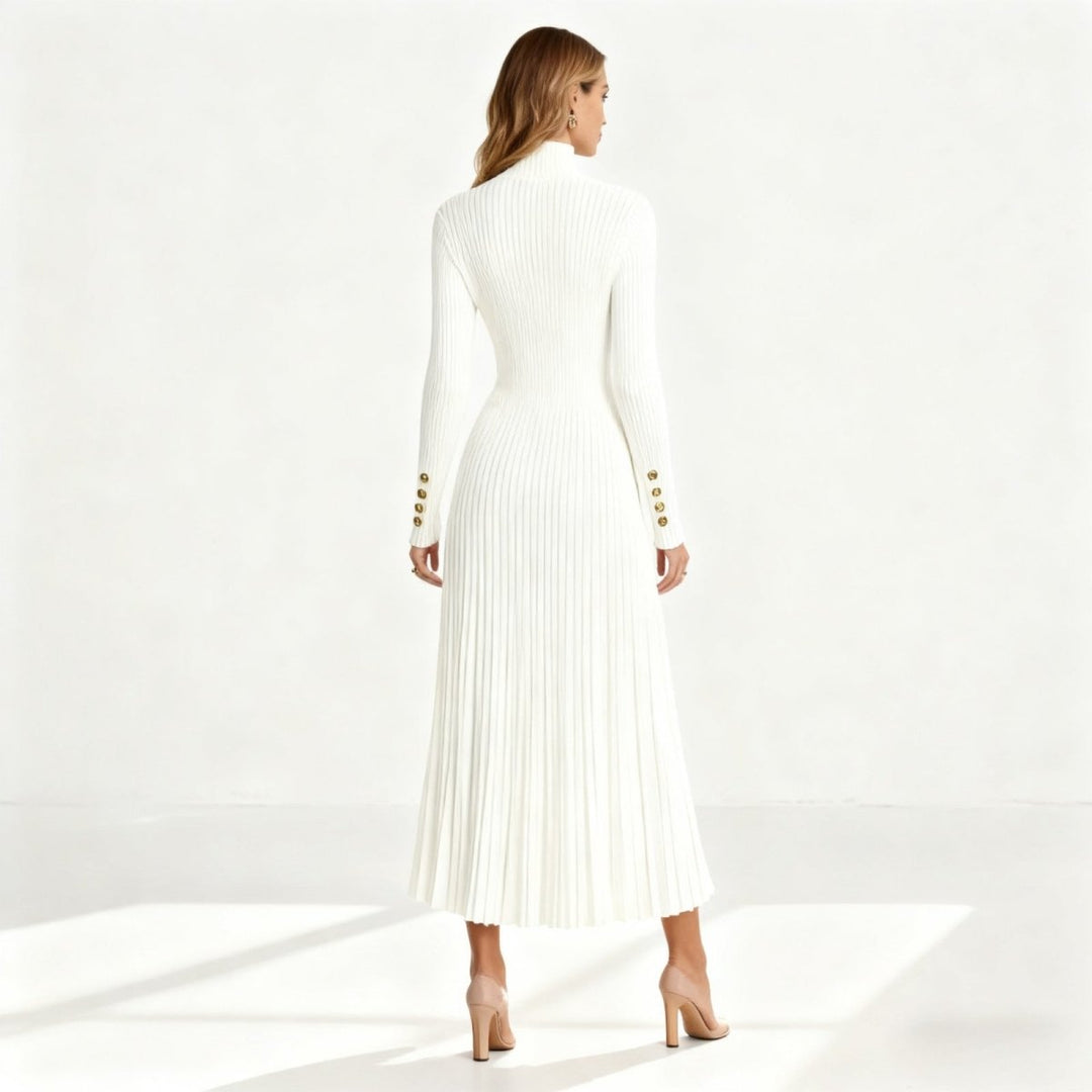 Abito Midi Donna Plissettato Collo Alto
