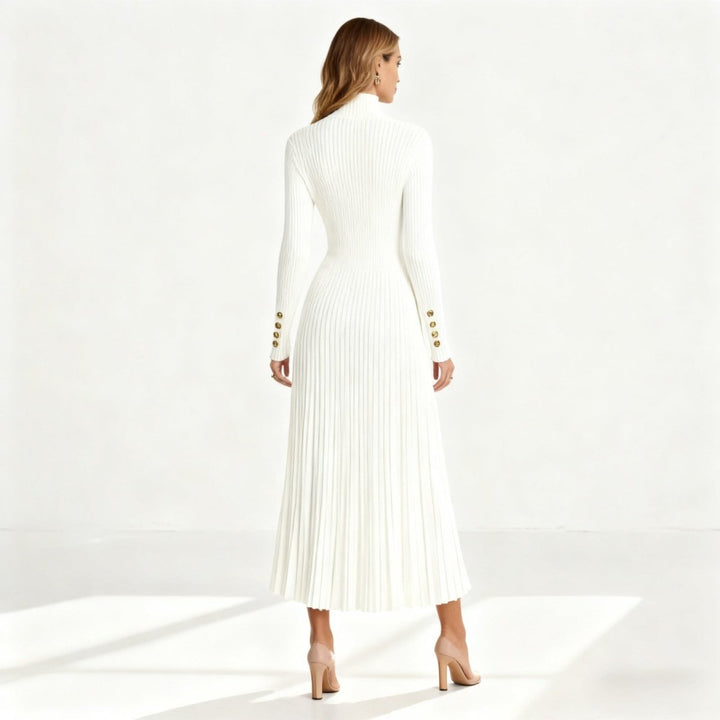 Abito Midi Donna Plissettato Collo Alto