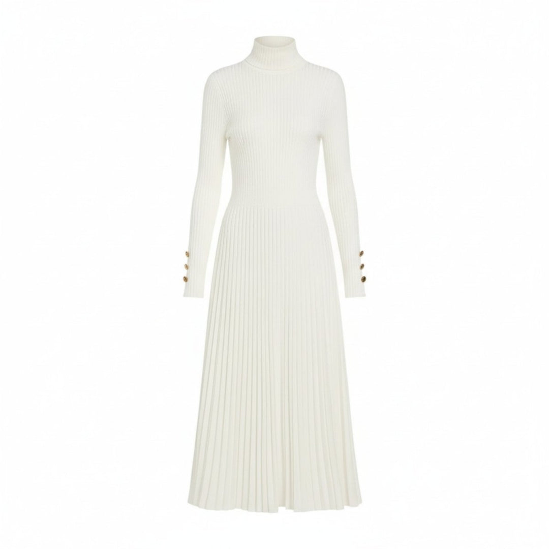 Abito Midi Donna Plissettato Collo Alto