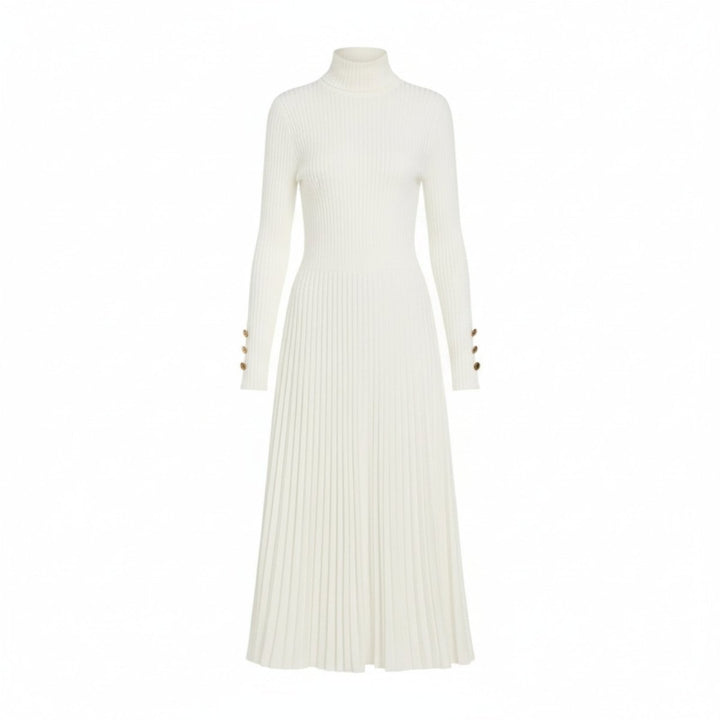 Abito Midi Donna Plissettato Collo Alto