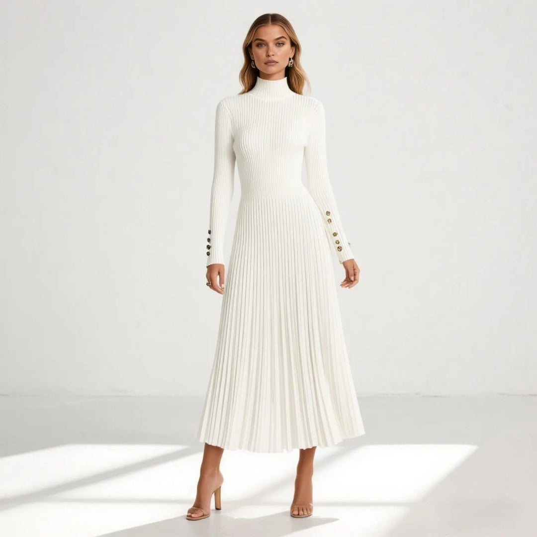 Abito Midi Donna Plissettato Collo Alto