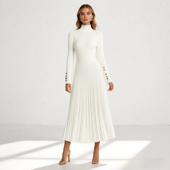 Abito Midi Donna Plissettato Collo Alto