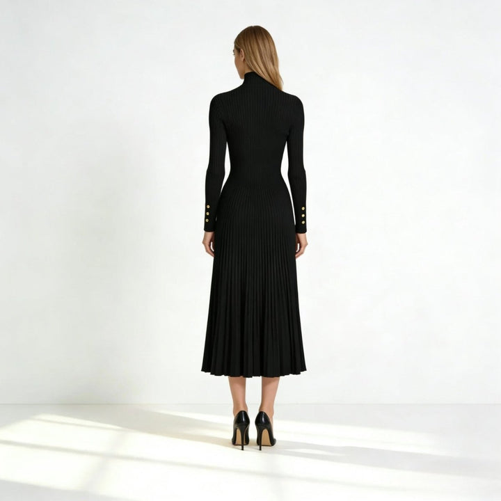 Abito Midi Donna Plissettato Collo Alto