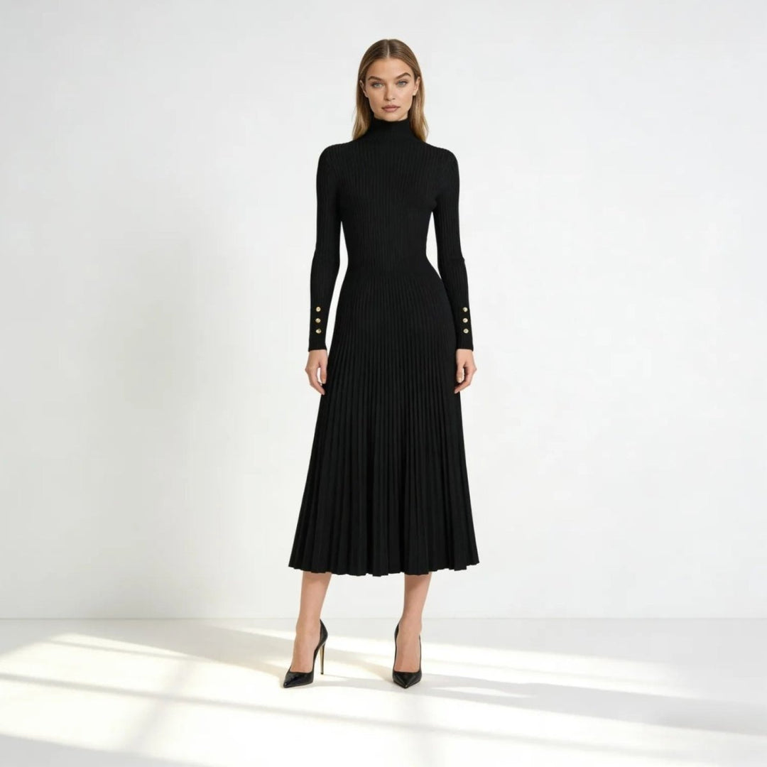 Abito Midi Donna Plissettato Collo Alto
