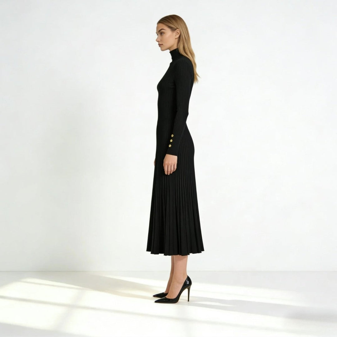 Abito Midi Donna Plissettato Collo Alto