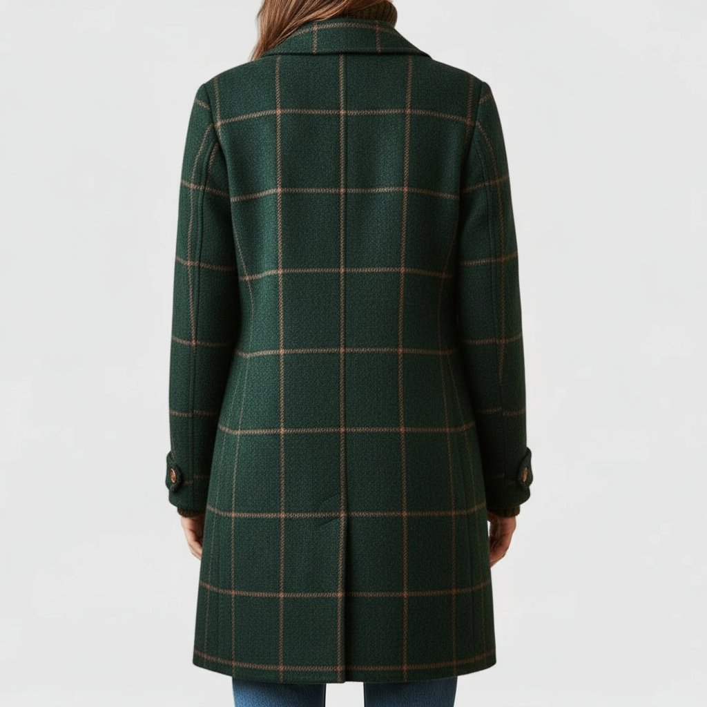 Cappotto Donna in Tweed Motivo Scozzese Colletto con Revers