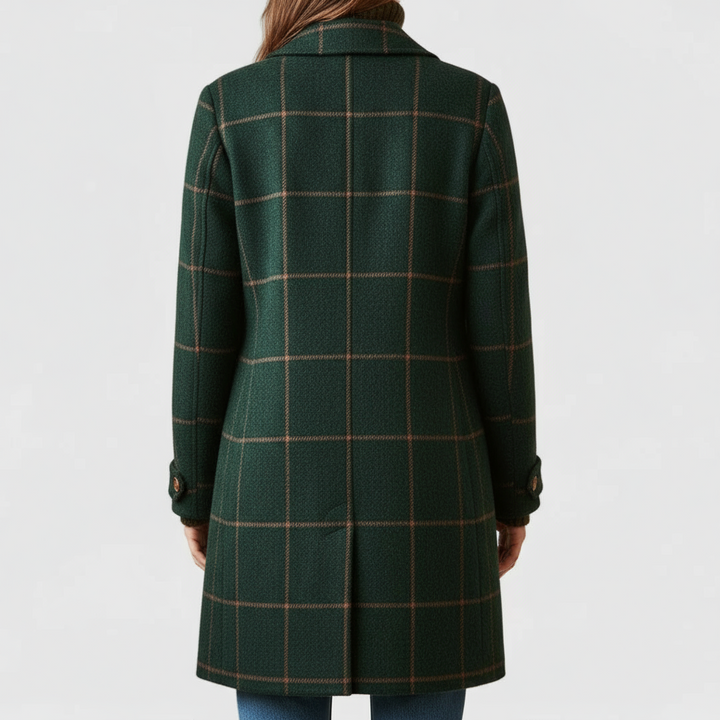 Cappotto Donna in Tweed Motivo Scozzese Colletto con Revers