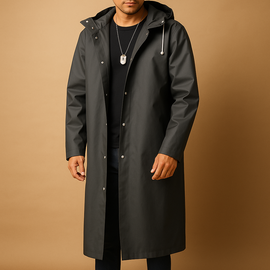 Impermeabile Uomo Lungo con Cappuccio Stile Elegante - Vesarelli