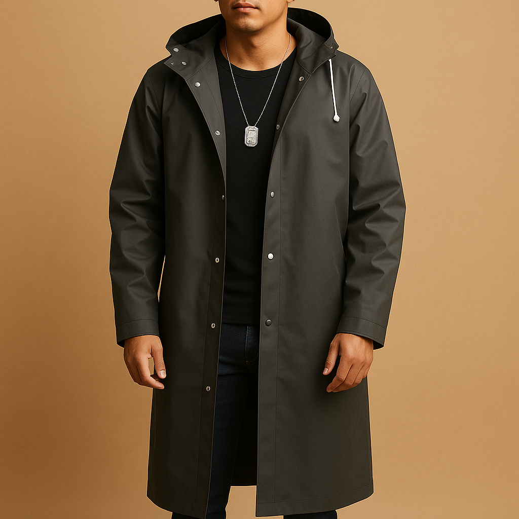 Impermeabile Uomo Lungo con Cappuccio Stile Elegante