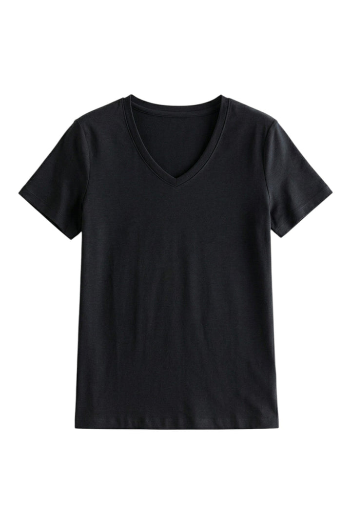 T-shirt Donna Cotone e Seta Scollo a V Manica Corta