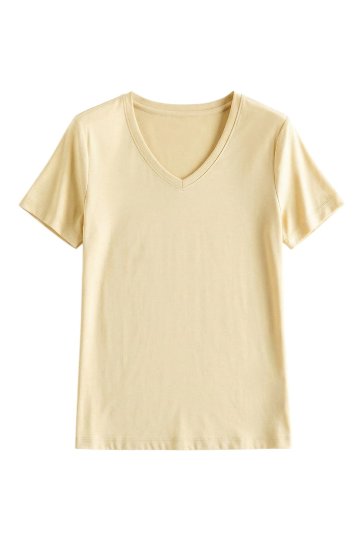 T-shirt Donna Cotone e Seta Scollo a V Manica Corta