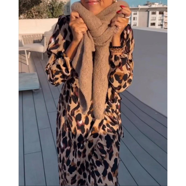 Abito Donna Stampa Animalier Scollo a V Stile Estivo Casual