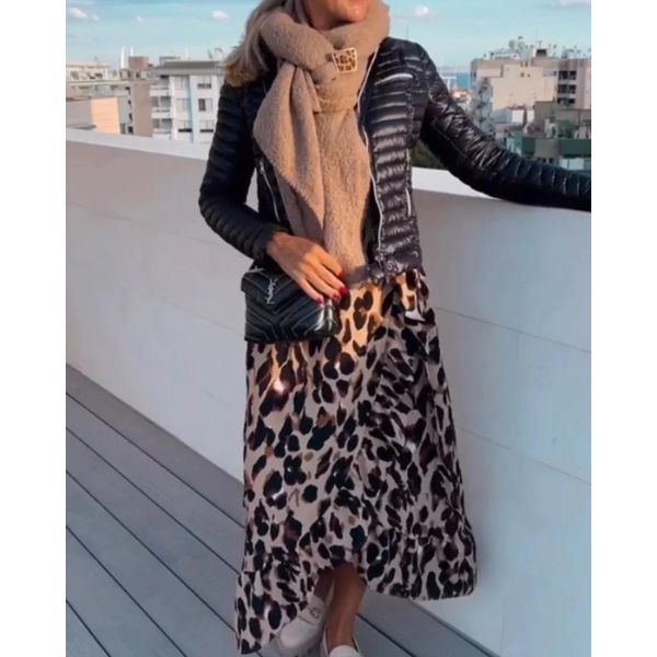 Abito Donna Stampa Animalier Scollo a V Stile Estivo Casual