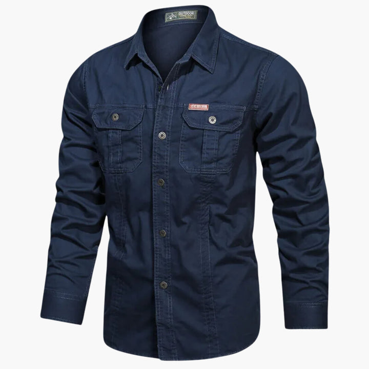 Camicia Uomo Cotone Resistente Tasche Bottoni Manica Lunga