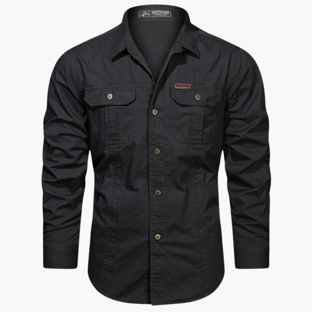 Camicia Uomo Cotone Resistente Tasche Bottoni Manica Lunga