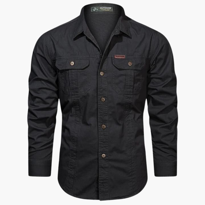 Camicia Uomo Cotone Resistente Tasche Bottoni Manica Lunga