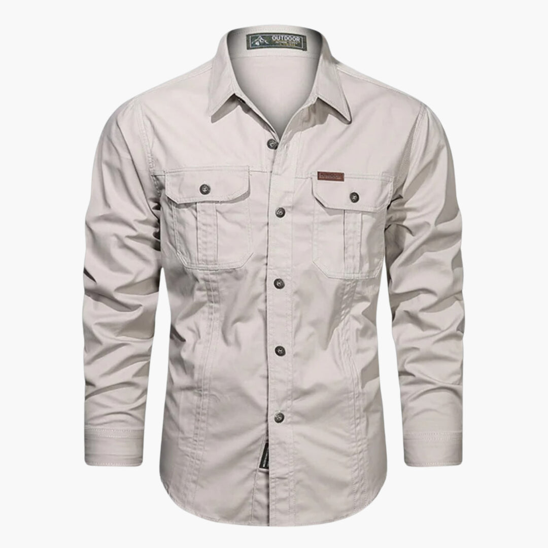 Camicia Uomo Cotone Resistente Tasche Bottoni Manica Lunga