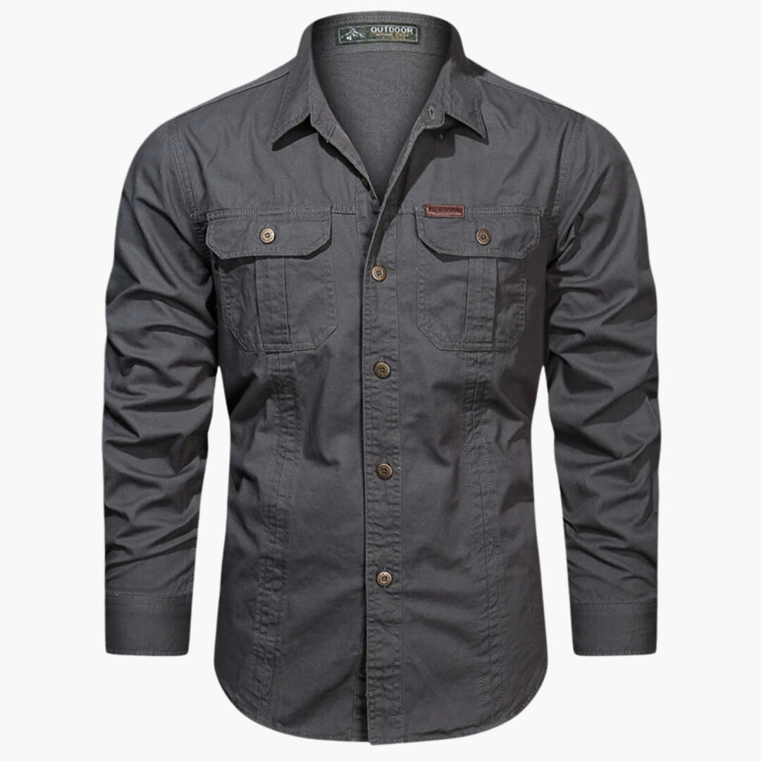 Camicia Uomo Cotone Resistente Tasche Bottoni Manica Lunga