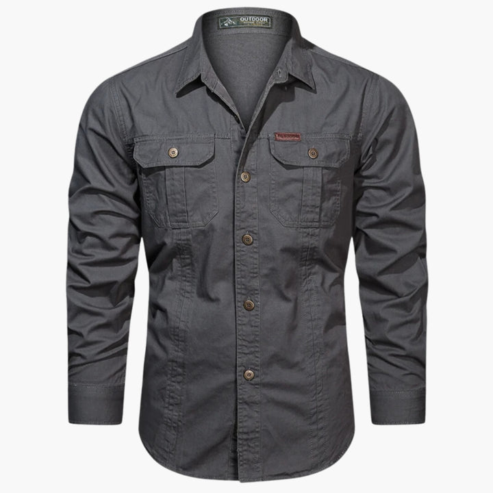 Camicia Uomo Cotone Resistente Tasche Bottoni Manica Lunga