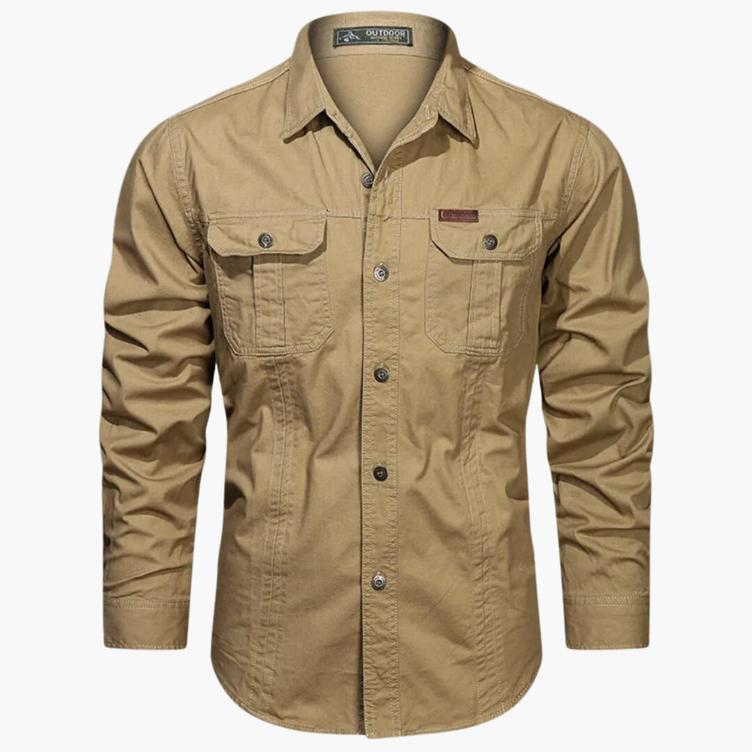 Camicia Uomo Cotone Resistente Tasche Bottoni Manica Lunga