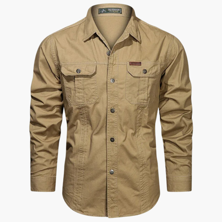 Camicia Uomo Cotone Resistente Tasche Bottoni Manica Lunga