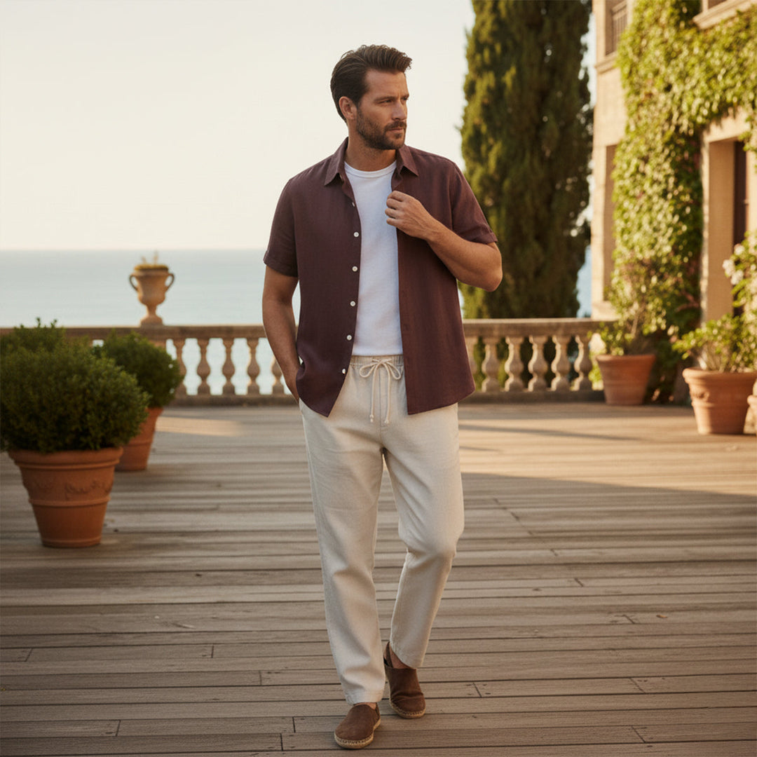 Set Estivo Uomo Pantaloni in Lino Stile Classico