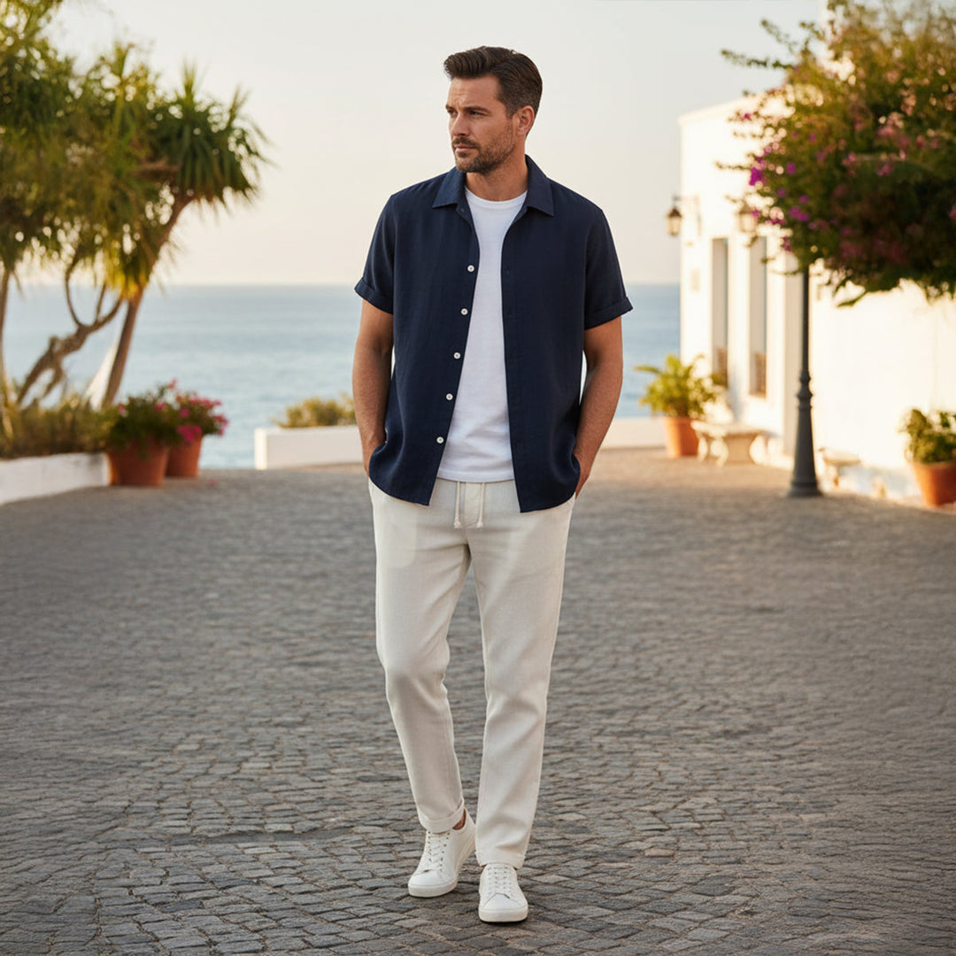 Set Estivo Uomo Pantaloni in Lino Stile Classico