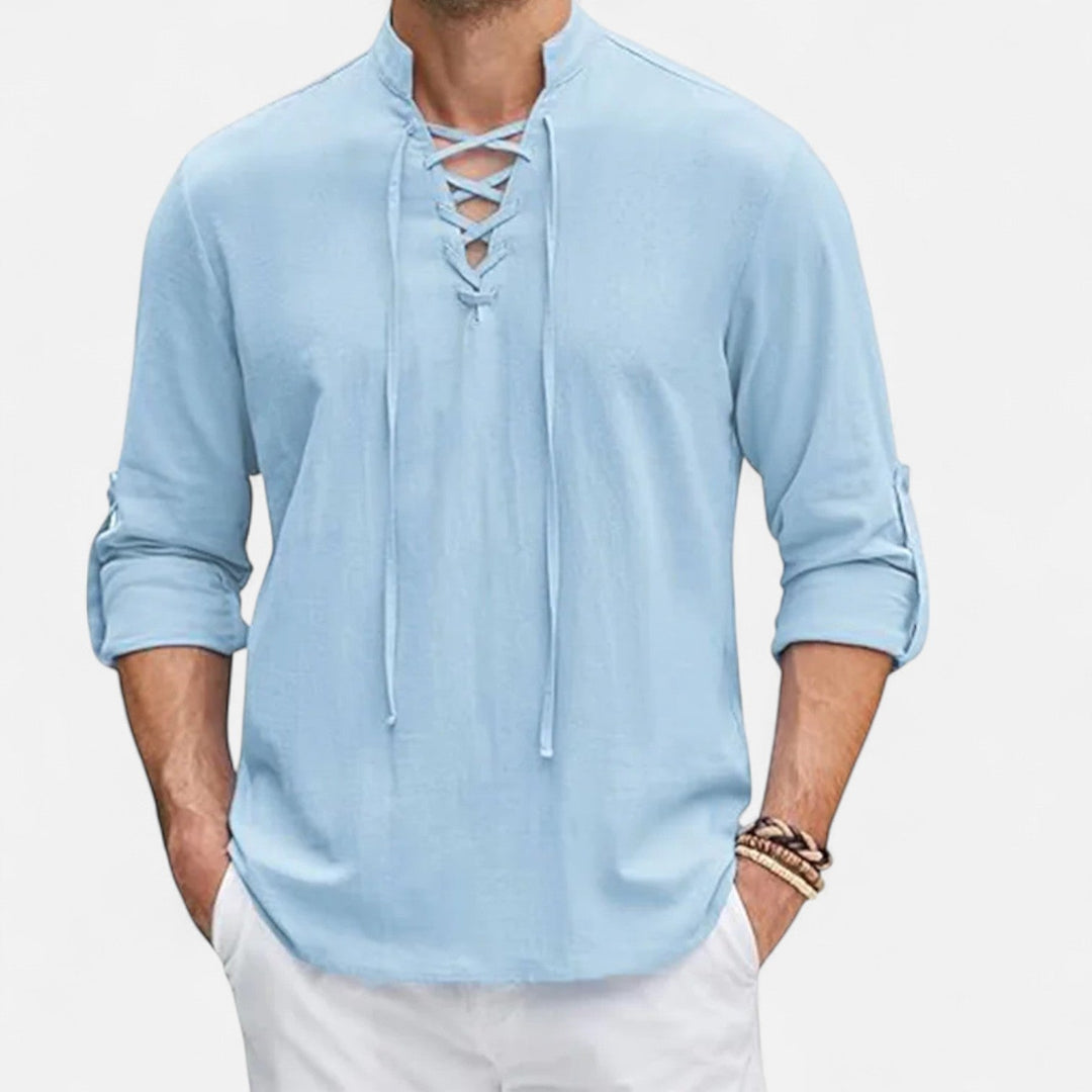 Camicia Uomo in Lino e Cotone Stile Medievale Manica Lunga