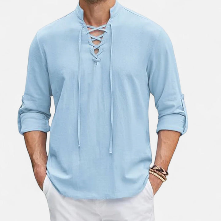 Camicia Uomo in Lino e Cotone Stile Medievale Manica Lunga