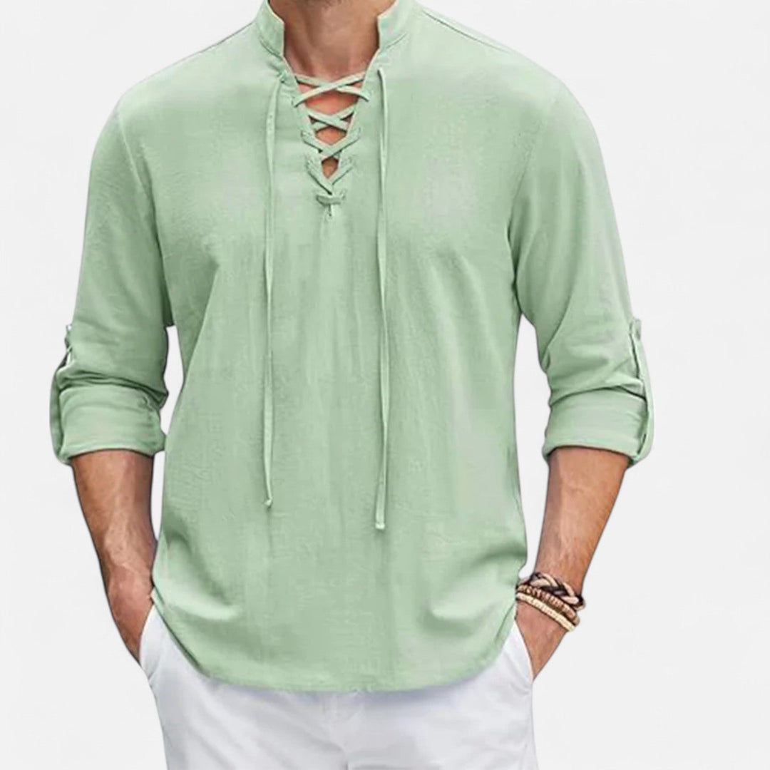 Camicia Uomo in Lino e Cotone Stile Medievale Manica Lunga