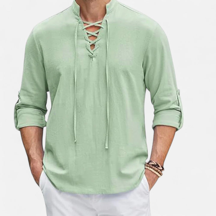 Camicia Uomo in Lino e Cotone Stile Medievale Manica Lunga