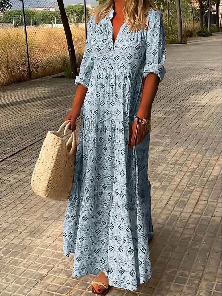 Abito lungo Donna in Lino Maniche Risvoltate Stile Boho Chic