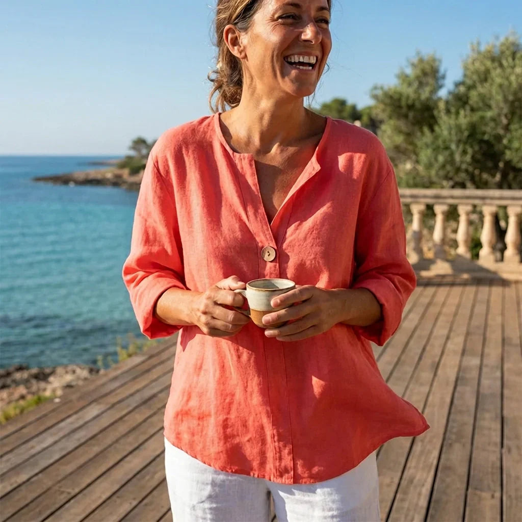 Tunica Donna Misto Lino Scollo a V Vestibilità Comoda