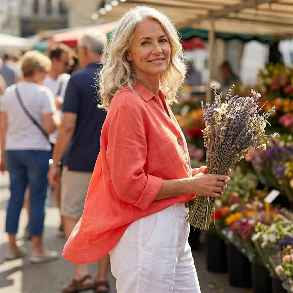 Tunica Donna Misto Lino Scollo a V Vestibilità Comoda