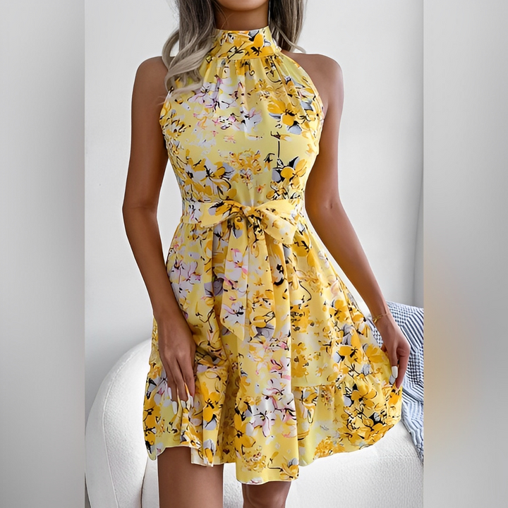 Mini Abito Donna Trapezio Scollo allAmericana Stampa Floreale