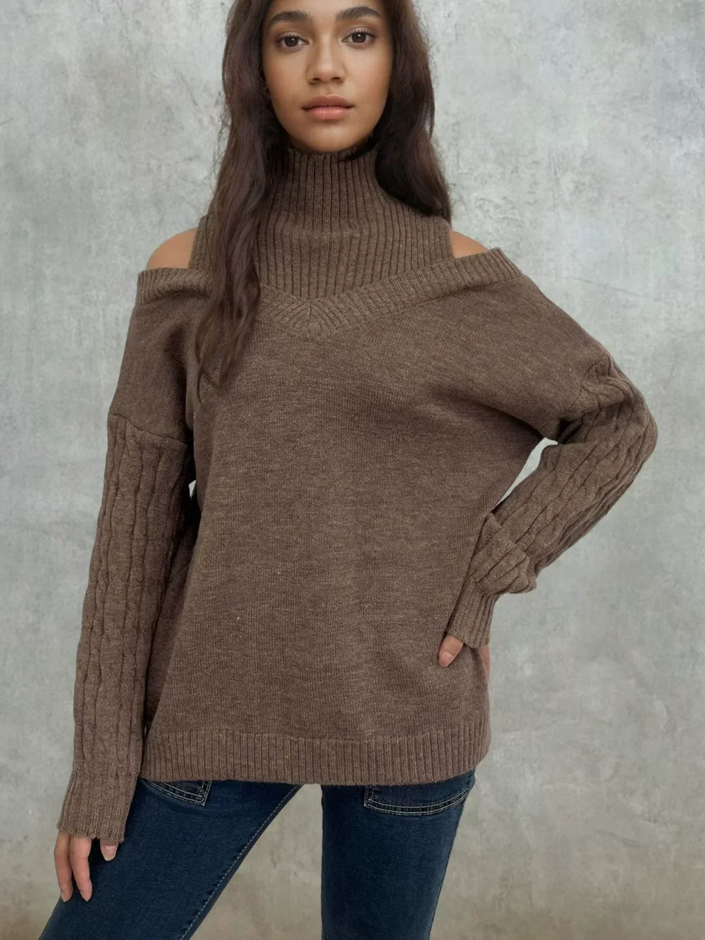 Maglione Donna a Coste Spalle Scoperte Vestibilità Comoda - Vesarelli