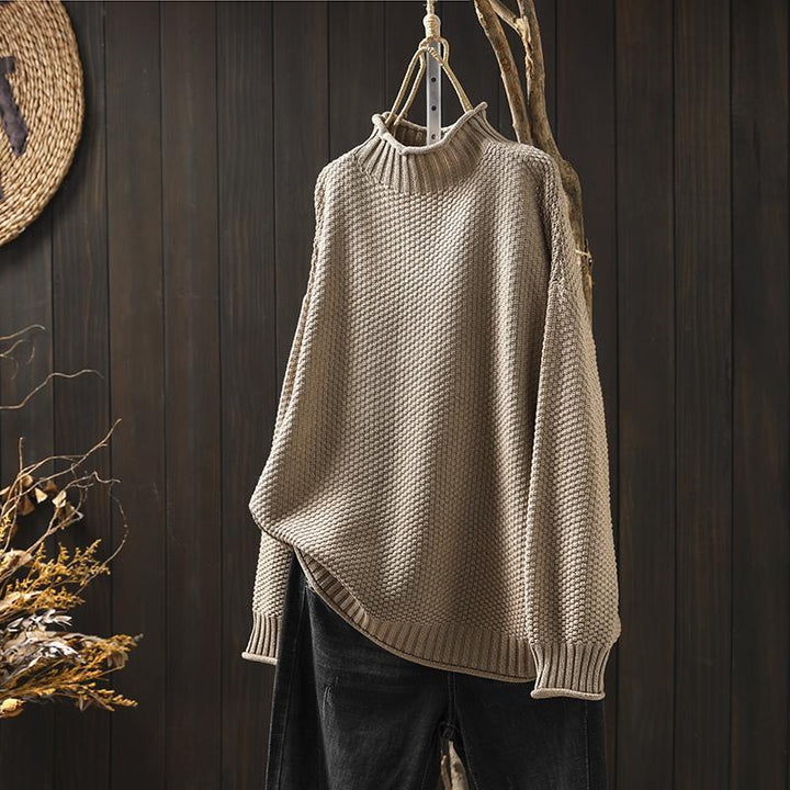 Maglione Donna Dolcevita Coste Lavorato a Maglia Morbido - Vesarelli