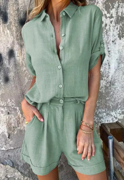 Completo Donna Camicia e Pantaloncini Leggero Casual Estivo