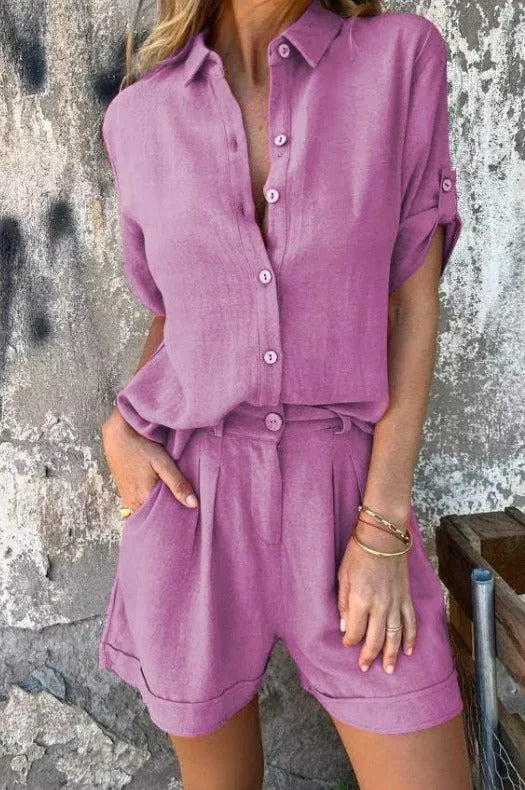 Completo Donna Camicia e Pantaloncini Leggero Casual Estivo