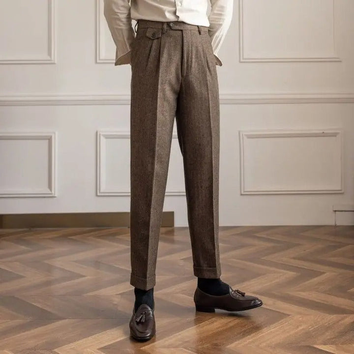 Pantalone Uomo Vita Alta Doppia Piega Gamba Dritta