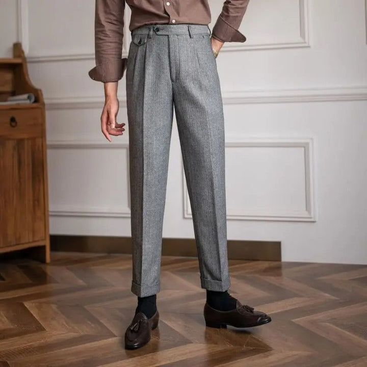Pantalone Uomo Vita Alta Doppia Piega Gamba Dritta